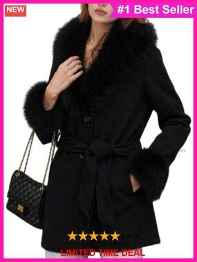 Faux Fur Lined Pea Coat Belted Trench Coat